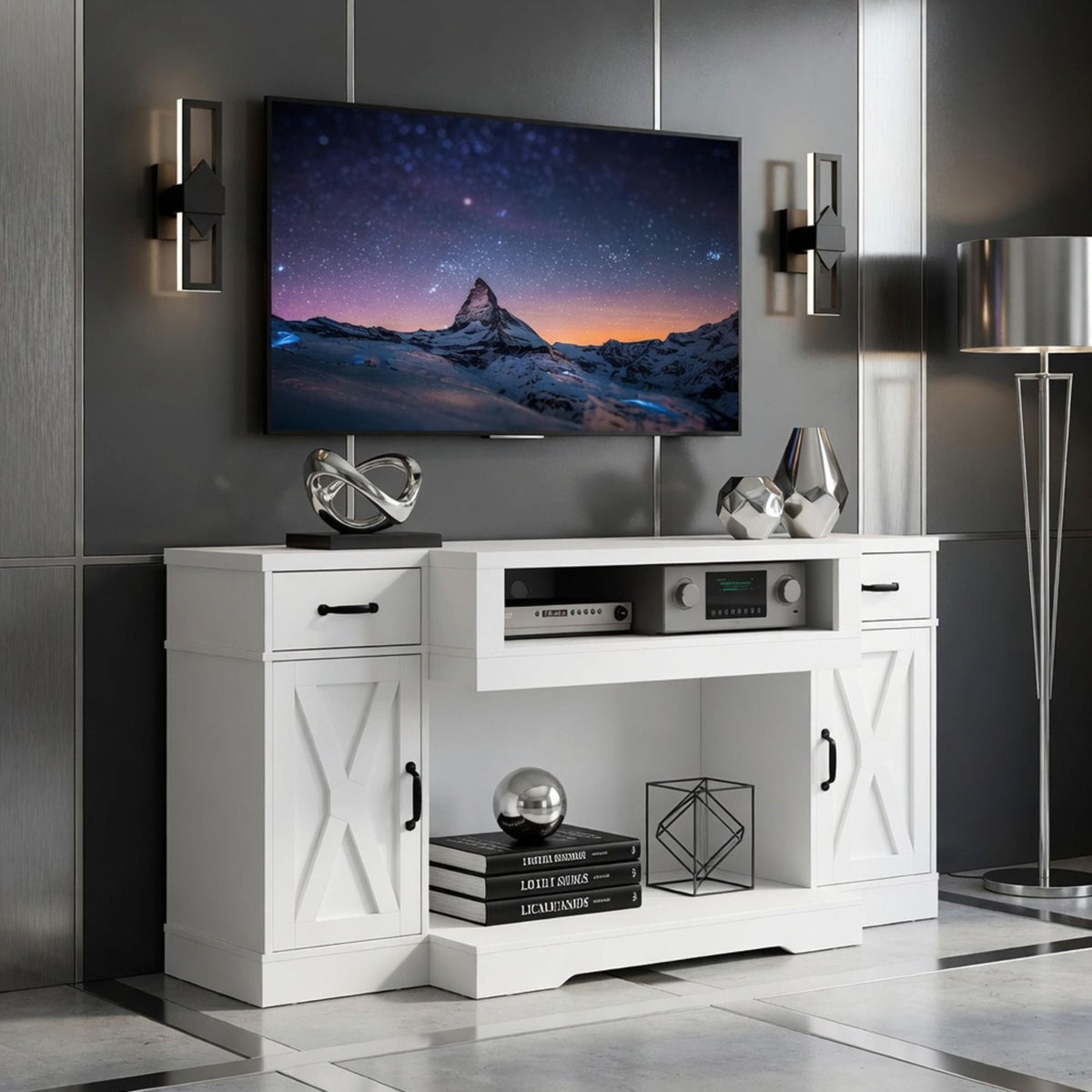 Mueble para TV con estantes ajustables y puertas dobles