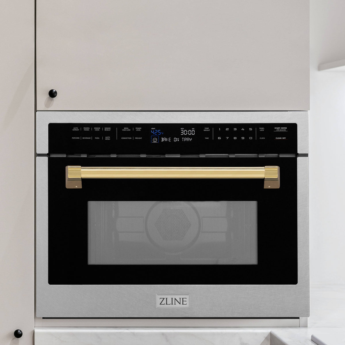ZLINE - Autograph 24 in. 1.6 cu. ft. Built-in Convection Microwave Oven with Sensor Cooking in Satin Stainless with Gold Accents - Satin Stainless Steel