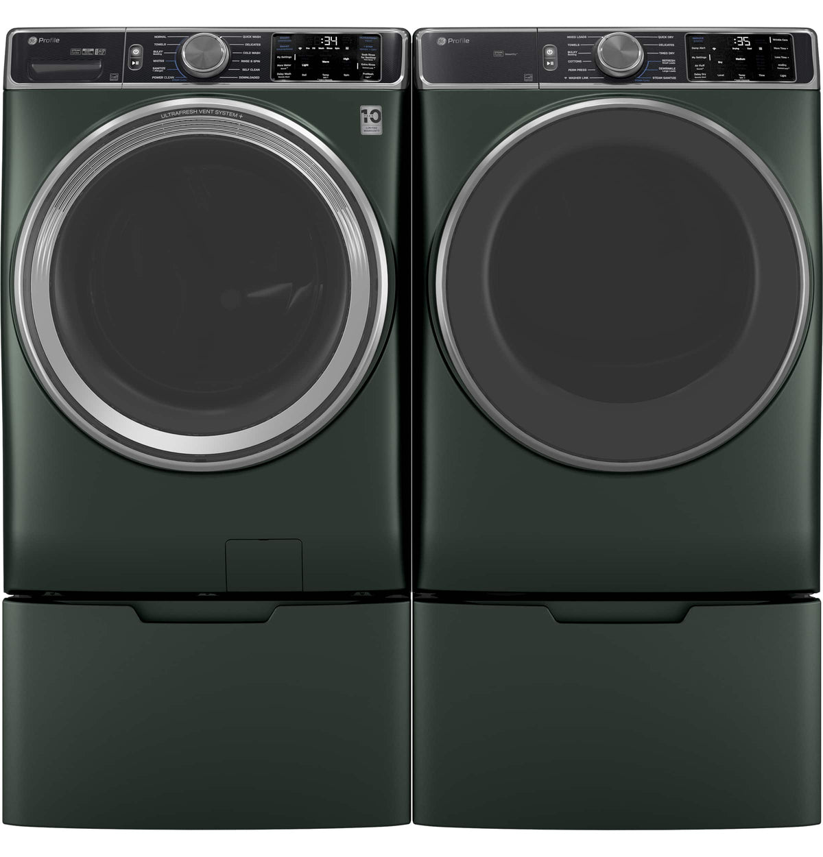 GE Profile - 5.5 Cu. Ft. High Efficiency Stackable Smart Front Load Washer with Steam and UltraFresh Vent System+ With OdorBlock - Jade Green