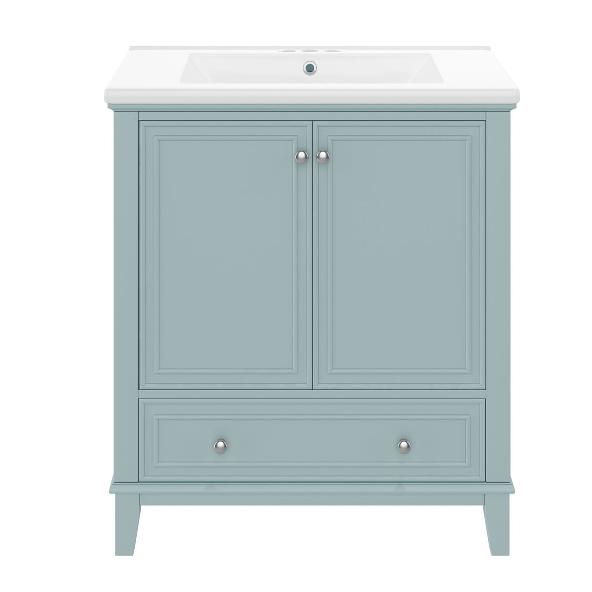 Mueble de baño moderno con lavabo, puertas y cajón