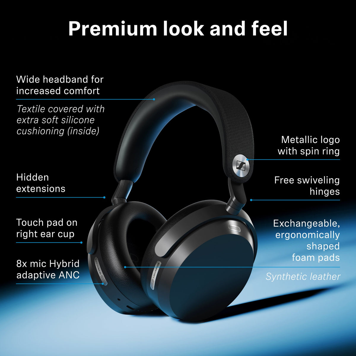 Sennheiser - MOMENTUM 5 Bluetooth Wireless Adaptive Noise-Canceling Over-The-Ear Headphones - Denim