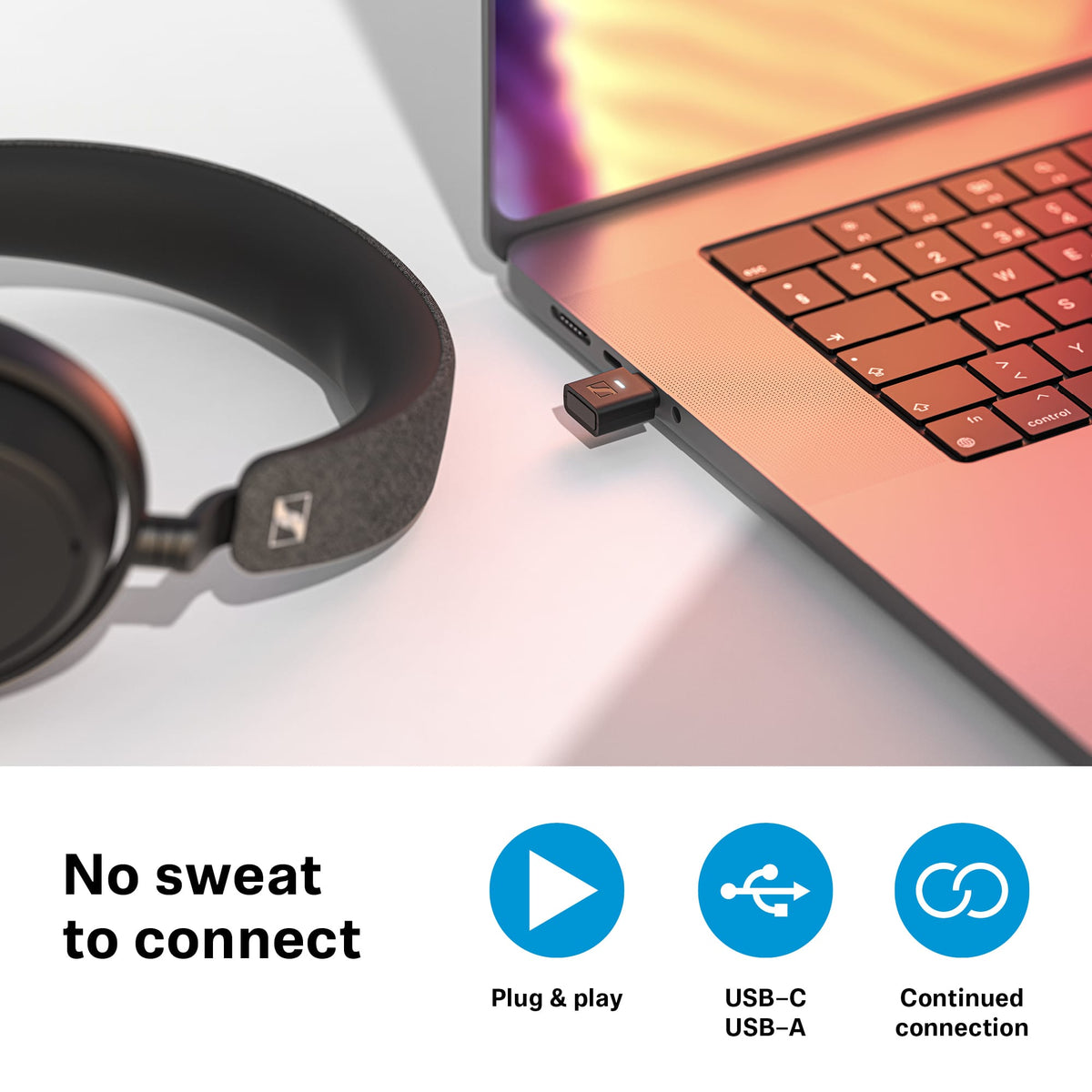 Sennheiser - BTD 700 Bluetooth USB Dongle - aptX Lossless, Auracast, Plug & Play Audio Transmitter for Headphones - Black