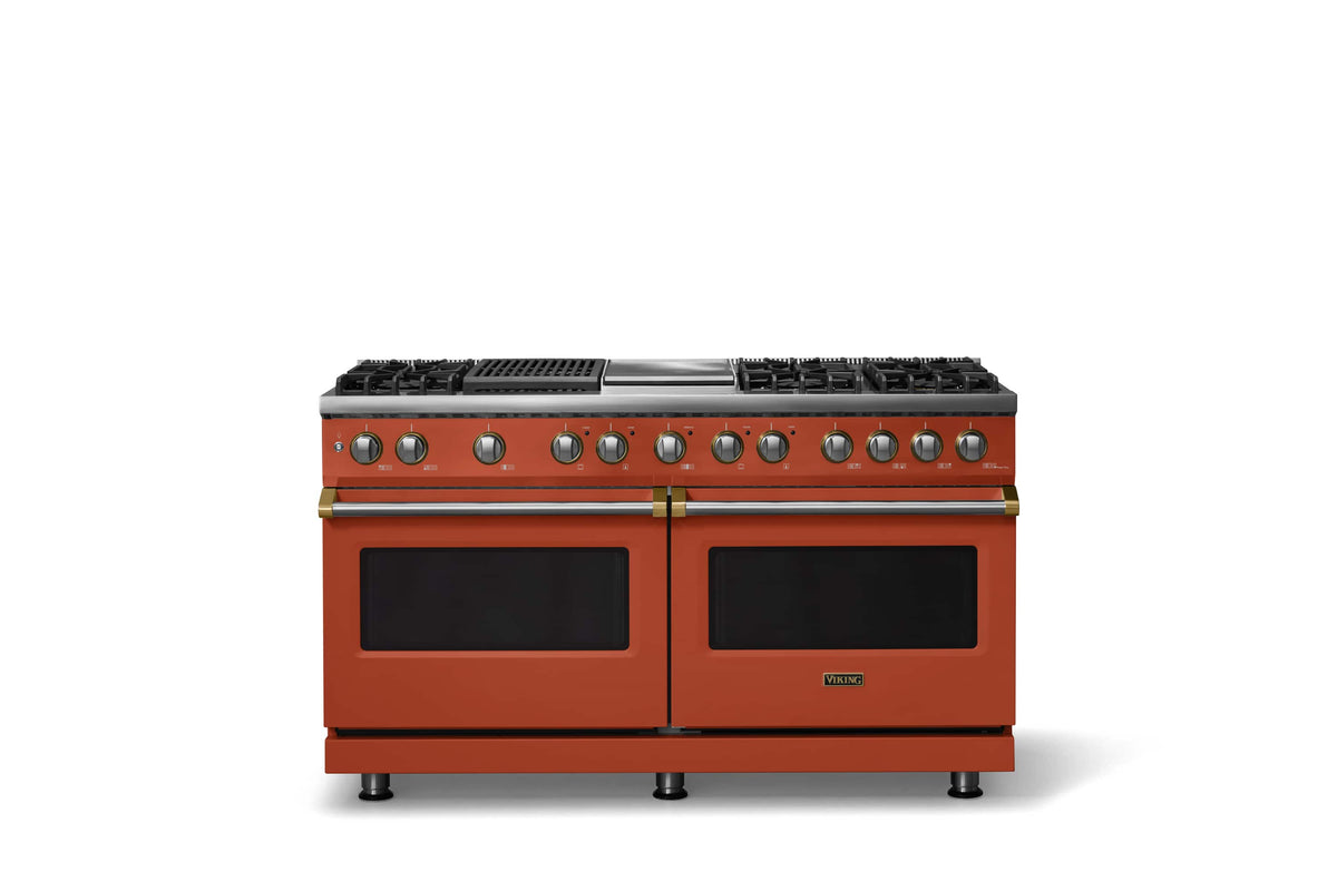 Viking - 60"W. 8 Burner Pro 5 Series 9.4 Cu. Ft. Freestanding Sealed LP Dual Fuel ConvectionRange with Brushed Brass Trim - Spiced Cider
