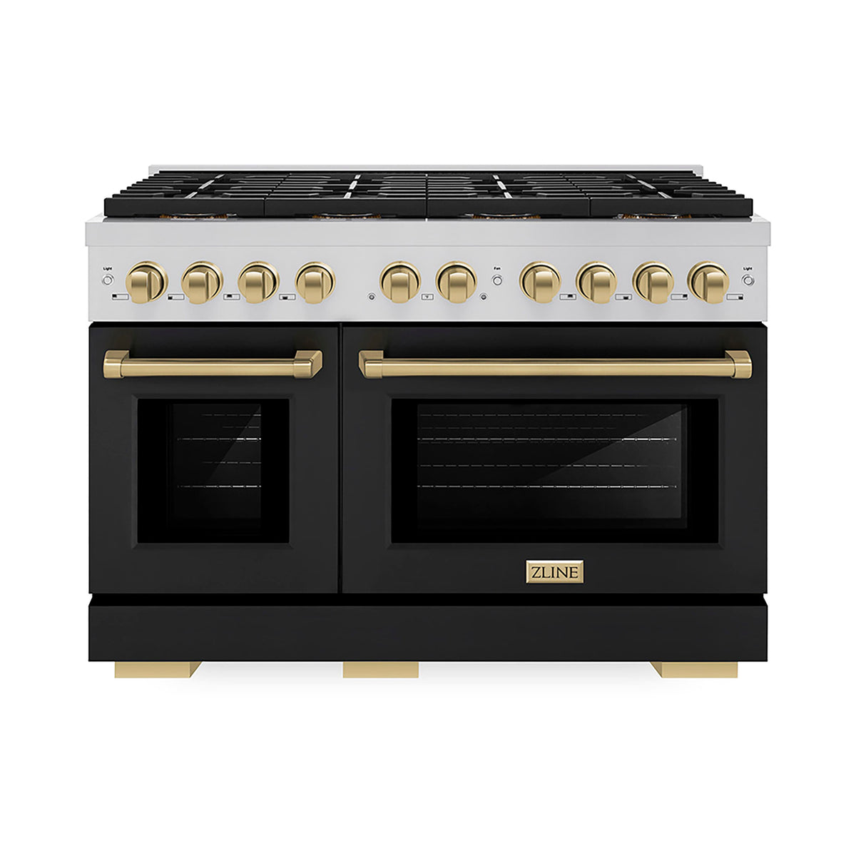 ZLINE - 48 in. Wide 8 Burner Autograph Paramount Dual Fuel Range w/ DuoPro Cooktop & Black Doors w/ Bronze Accents - Stainless Steel with Black Matte Door