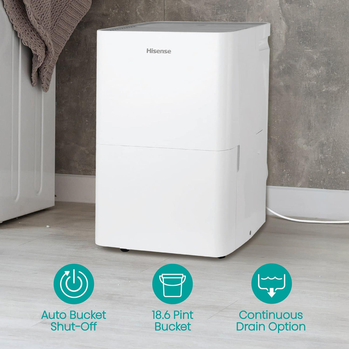 Hisense - 35 Pint 3000 Sq. Ft. 8 quarts Bucket Capacity Compact Dehumidifier with Slide-Out Bucket - White