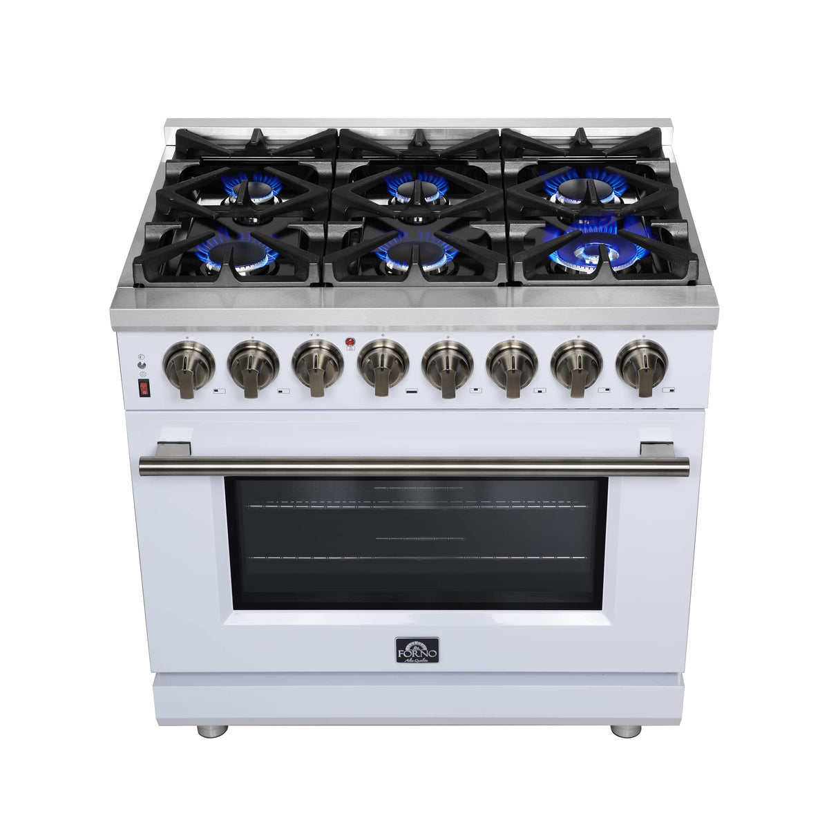 Forno Appliances - 36 in. Wide 6 Burner Massimo 5.36 Cu. Ft. Freestanding Dual Fuel True Convection Range with Air Fryer Basket - White