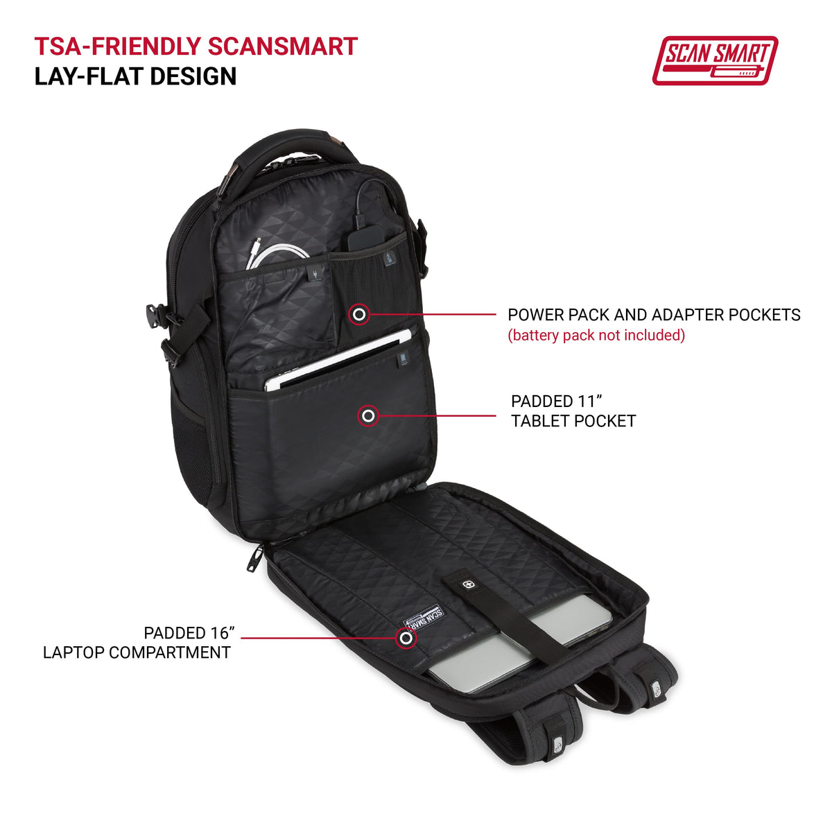 SwissGear - Commander USB ScanSmart Laptop Backpack - Black