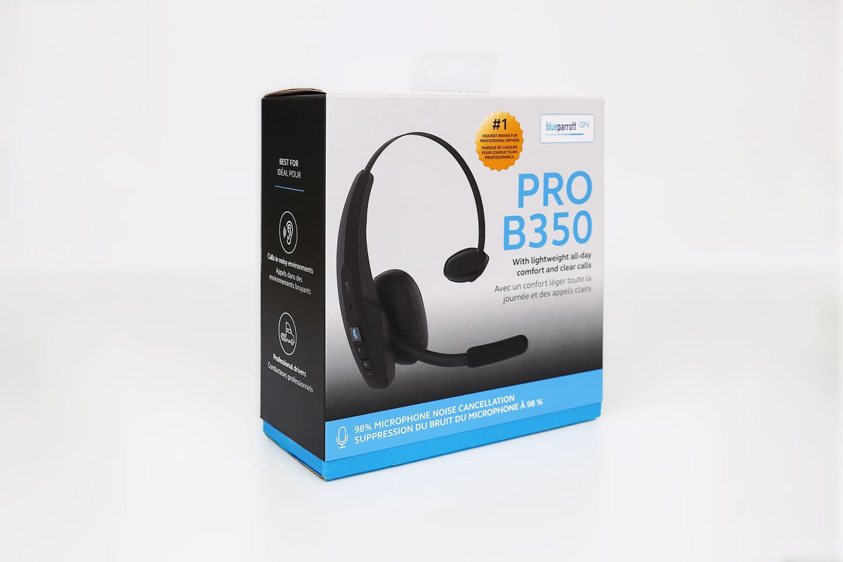 BlueParrott - Pro B350 Wireless Bluetooth Mono Headset with 98% AI Voice Isolation Mics and Lightweight Headband - Black