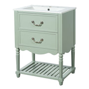 Wave Design Bathroom Vanity With Sink, 2 Drawers And Open Shelf