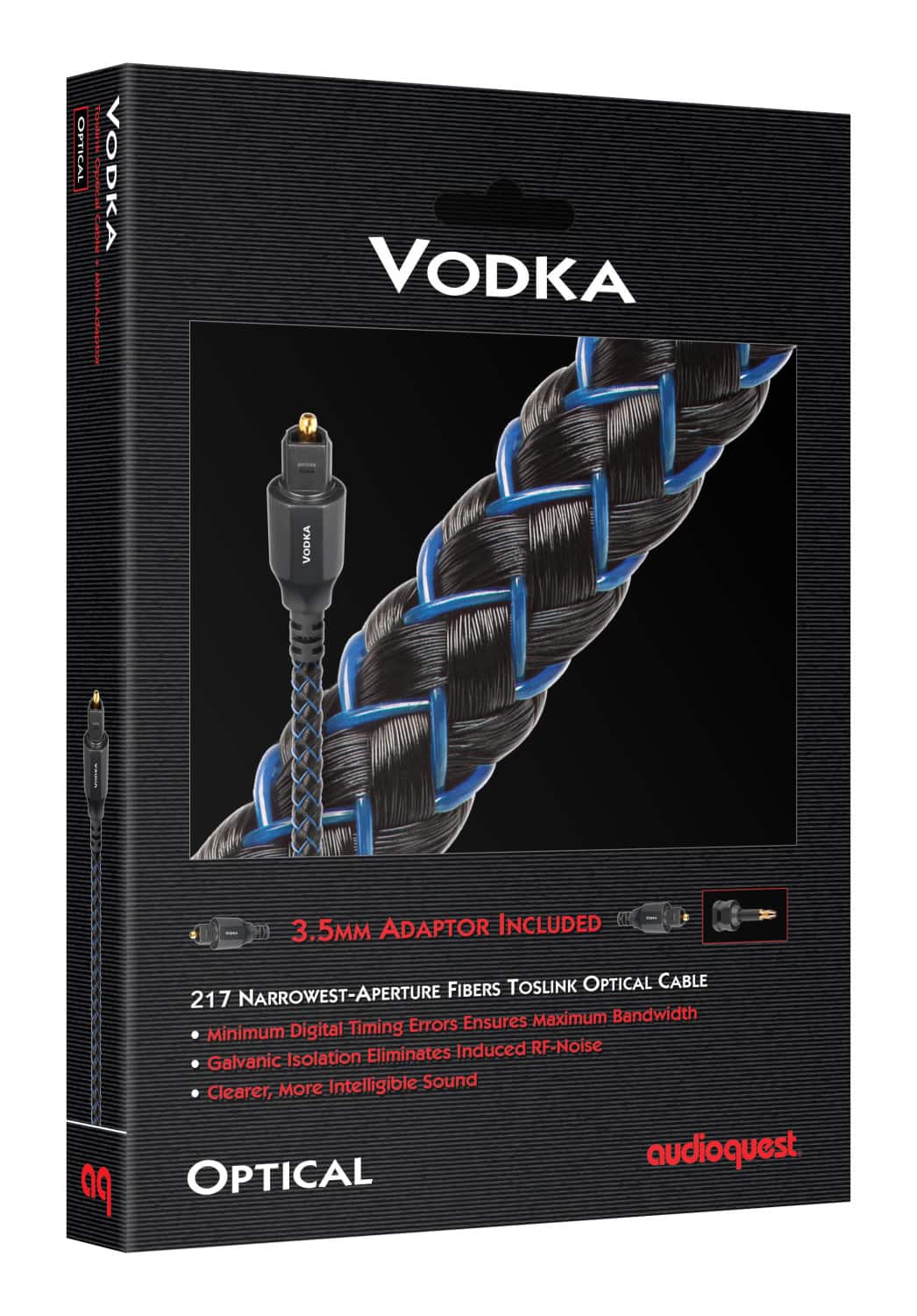 AudioQuest - Vodka Optical 4.9' Digital Toslink Fiber-Optic Cable + Mini-Adaptor with Toslink to Toslink Connectors - Blue on Black