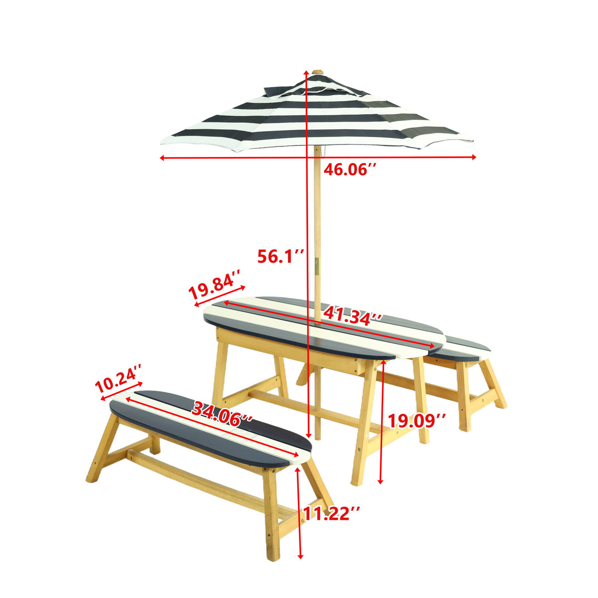 Mesa de picnic Naturally Playful para niños con sombrilla, diversión en interiores / exteriores - Rayas azules / blancas