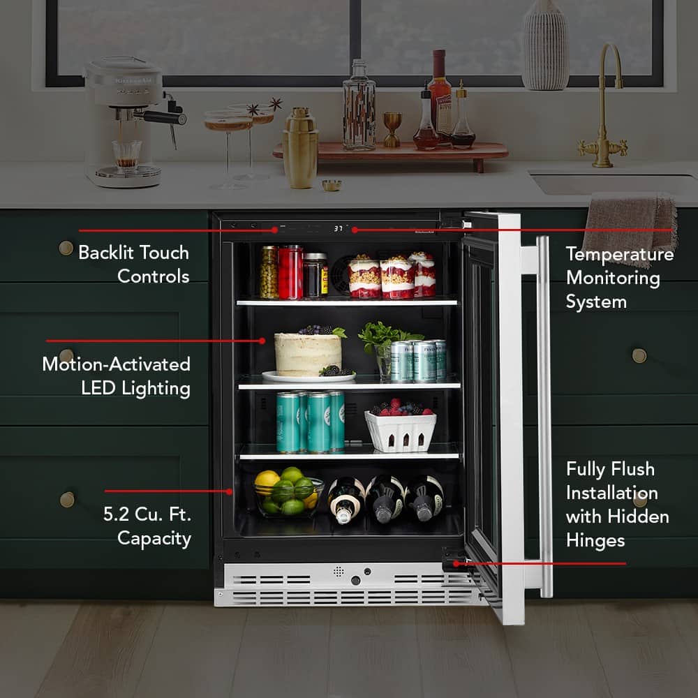 KitchenAid - 5.2 Cu. Ft. Undercounter Refrigerator with Glass Door and Shelves with Metallic Accents - PrintShield Stainless Finish