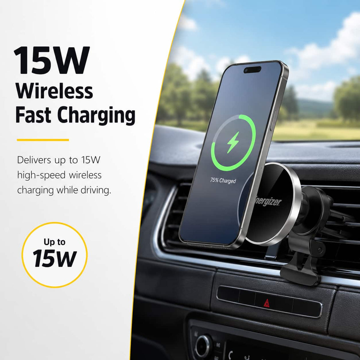 Energizer - Ultimate 15W MagSafe Magnetic Universal 3-in-1 Wireless Car Charger/Mount with Vent, Dash and Windshield Mounts Included - Silver
