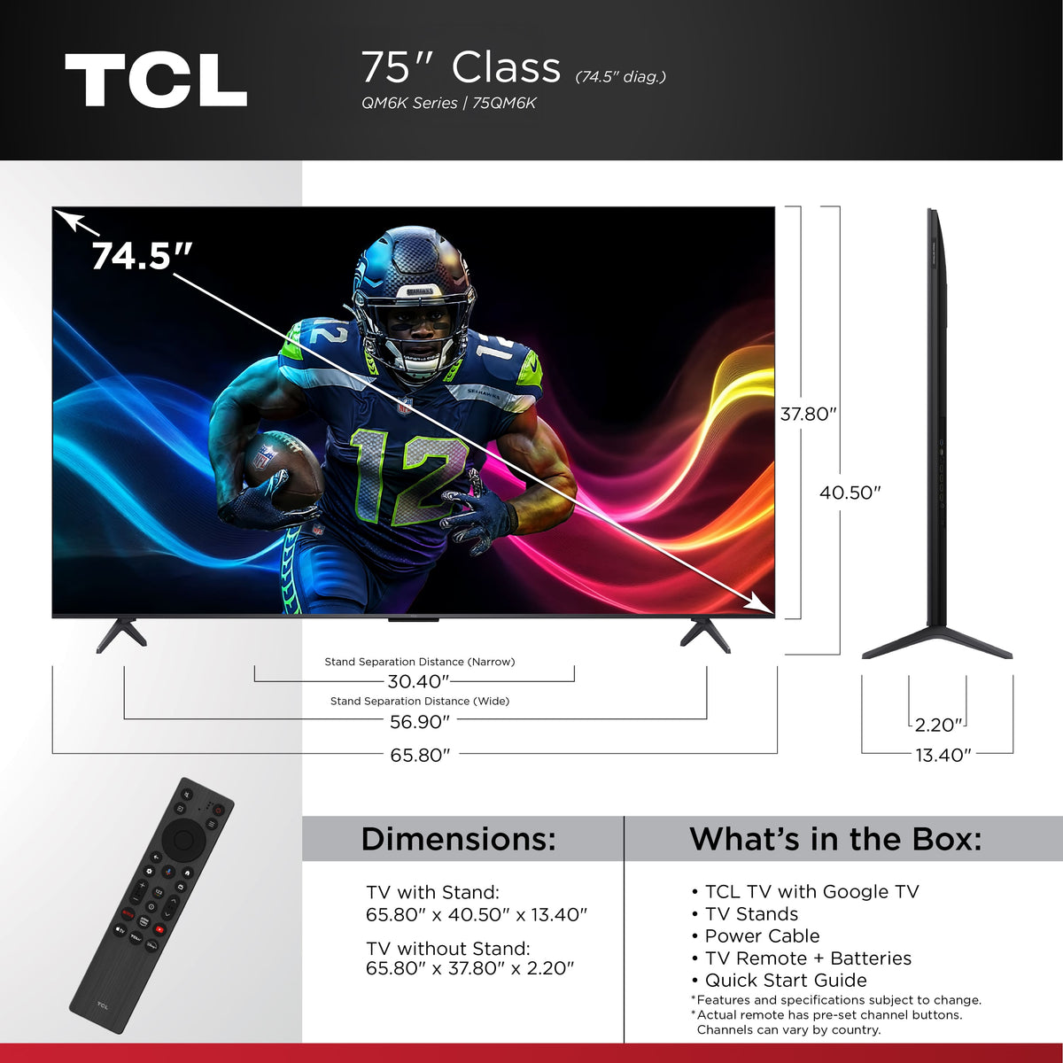 TCL - 75" Class QM6K Series 4K UHD HDR QD Mini LED Smart TV with Google TV (2025)